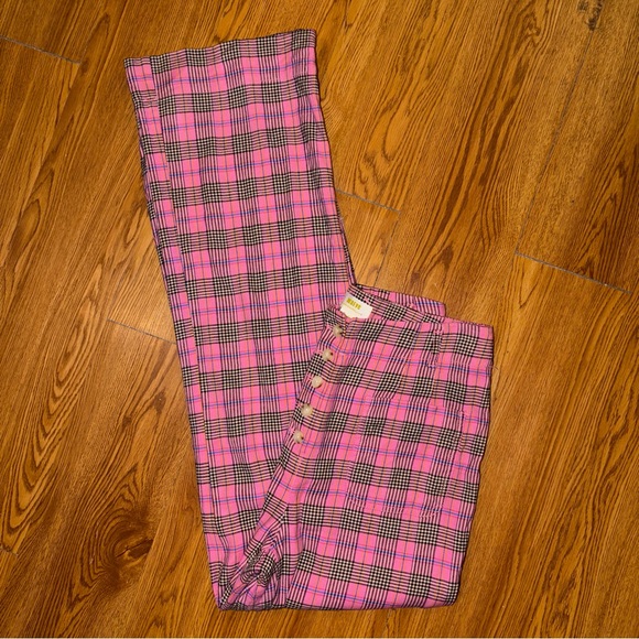 Maeve by Anthropologie Pink Plaid Linen Relaxed Wide Leg Trousers Size 6 - Picture 9 of 12
